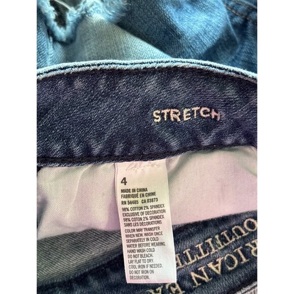 American Eagle Outfitters Rhinestone Denim Booty Short 4 Stretch Raw Hem Cut Off - Picture 6 of 6